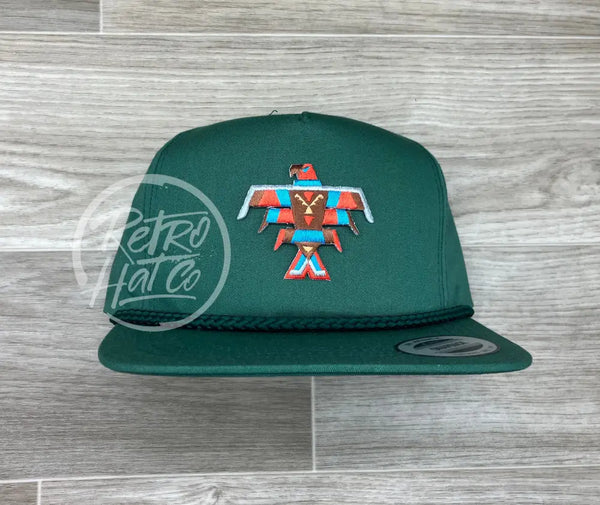Southwestern / Tribal Thunderbird (Large) Patch On Green Classic Rope Hat Ready To Go