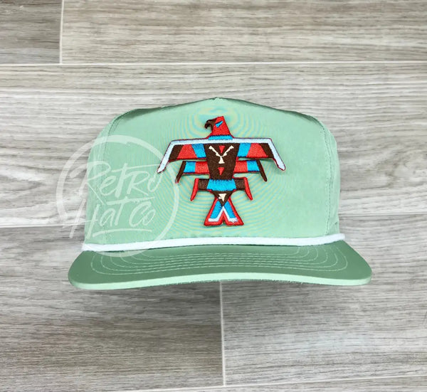 Southwestern / Tribal Thunderbird (Large) Patch On Green Poly Rope Hat Ready To Go
