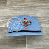 Southwestern / Tribal Thunderbird (Small) Patch On Retro Rope Hat Baby Blue W/Black Ready To Go