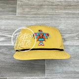 Southwestern / Tribal Thunderbird (Small) Patch On Retro Rope Hat Mustard W/Black Ready To Go