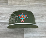 Southwestern / Tribal Thunderbird (Small) Patch On Olive Retro Hat W/White Rope Ready To Go