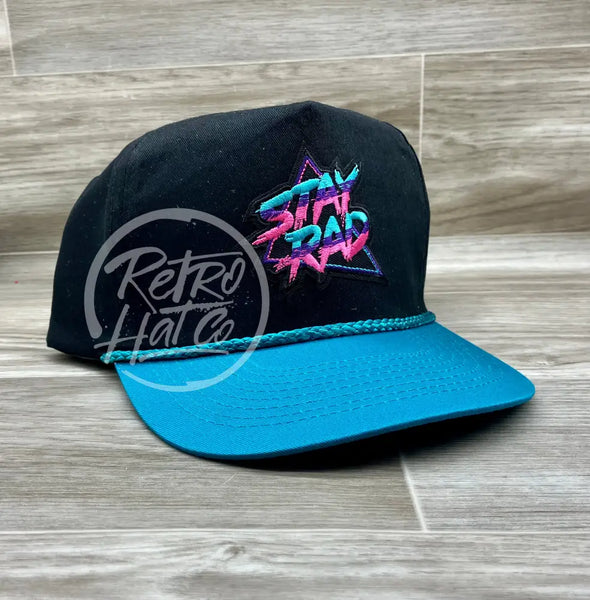 Stay Rad On Black/Turquoise Retro Rope Hat Ready To Go