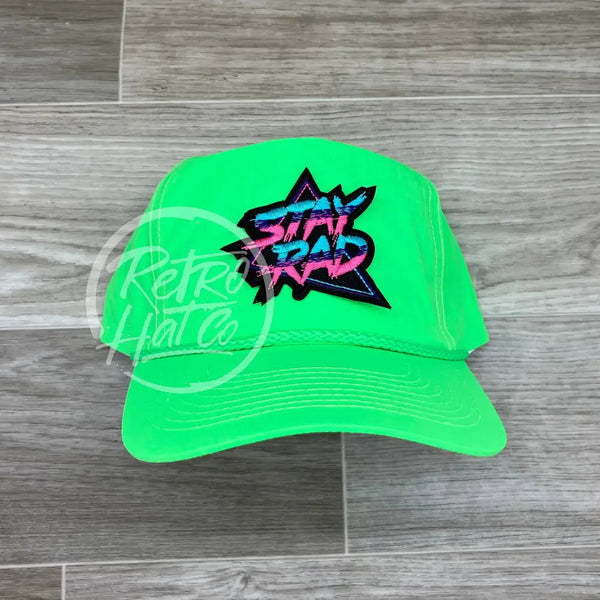 Stay Rad On Neon Lime Nylon Retro Rope Hat Ready To Go