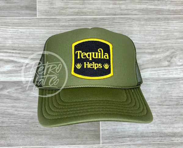 Tequila Helps On Olive Meshback Trucker Hat Ready To Go