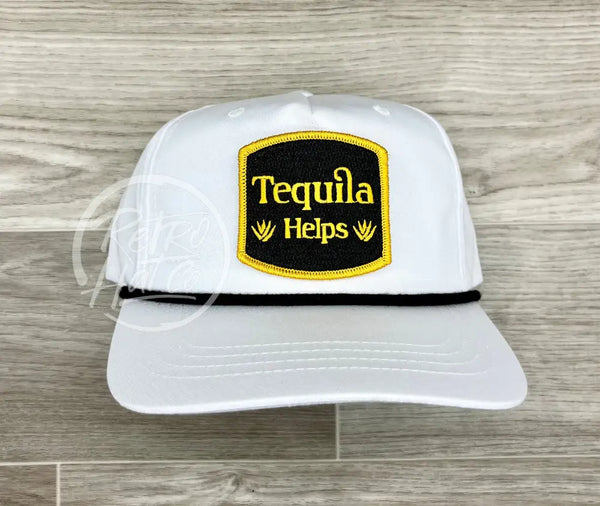 Tequila Helps On White Retro Hat W/Black Rope Ready To Go