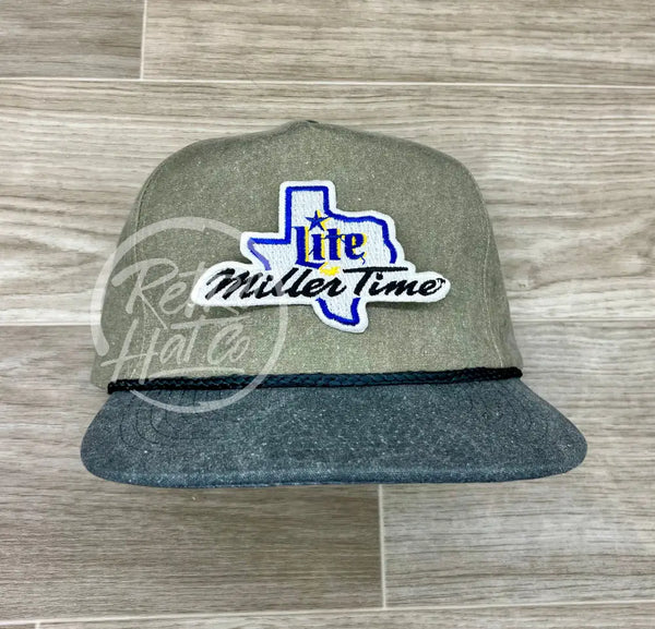 Texas Beer Patch On Stonewashed Sand/Charcoal Retro Rope Hat Ready To Go