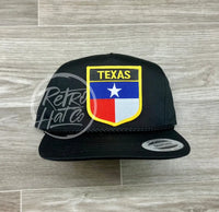 Texas Flag (Gold Border Shield) On Classic Retro Rope Hat Black Ready To Go