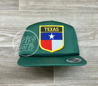 Texas Flag (Gold Border Shield) On Classic Retro Rope Hat Green Ready To Go