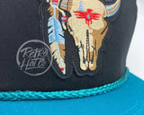 Tribal Cow Skull Patch On Black/Turquoise Rope Hat Ready To Go