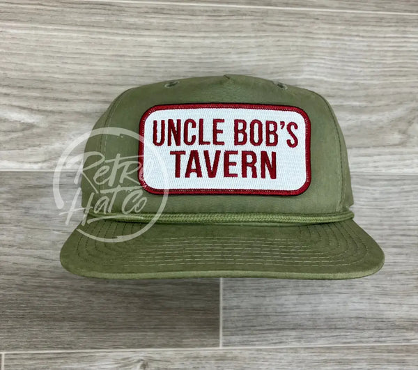 Uncle Bobs Tavern On Solid Olive Retro Rope Hat Ready To Go