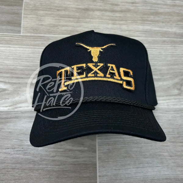 Retro Texas Longhorns Arch On Tall Black Rope Hat Ready To Go