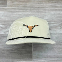 Ut / Texas Small Longhorn On Retro Poly Rope Hat Beige Ready To Go