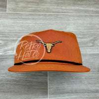 Ut / Texas Small Longhorn On Retro Poly Rope Hat Orange Ready To Go