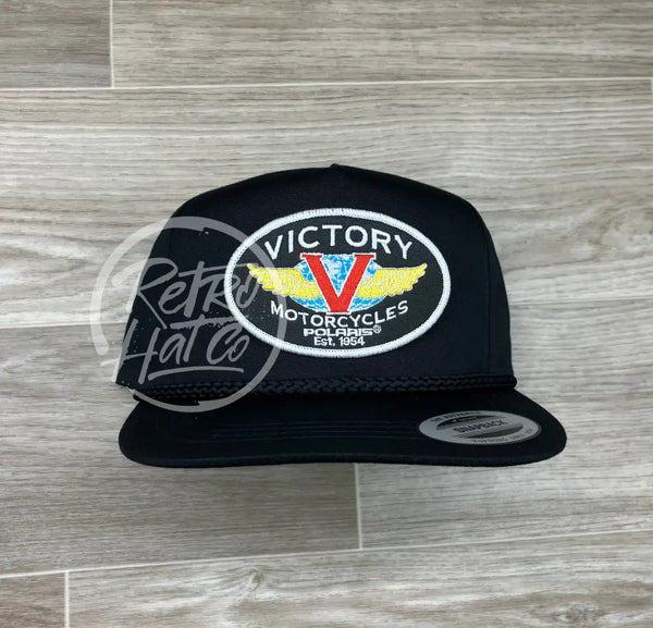 Victory Motorcycle Biker Patch On Black Classic Rope Hat Ready To Go