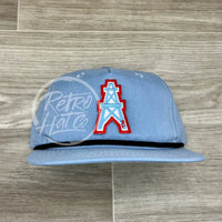 Vintage 80S/90S Houston Oilers Derrick Patch On Retro Rope Hat Baby Blue W/Black Ready To Go