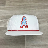 Vintage 80S/90S Houston Oilers Derrick Patch On Retro Rope Hat White W/Red Ready To Go