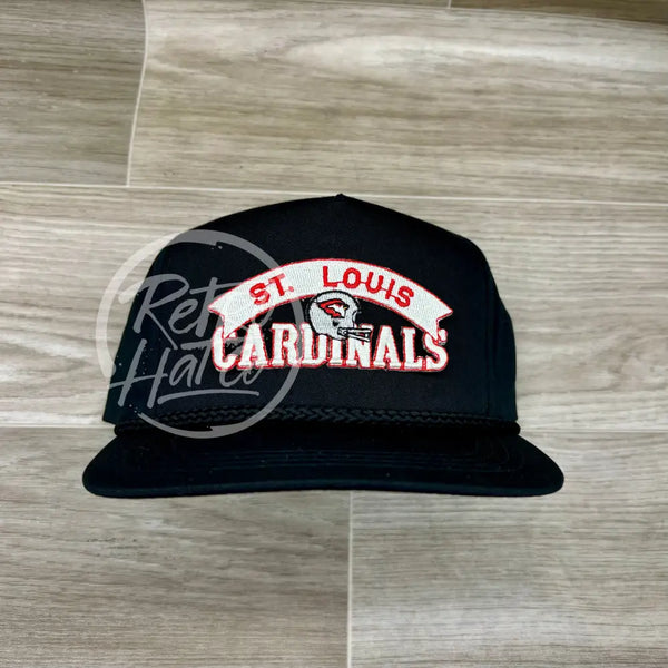 Vintage 80S St. Louis Cardinals Patch On Black Classic Rope Hat Ready To Go