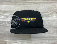 Vintage 80S Top Gun Patch On Black Poly Rope Hat Ready To Go