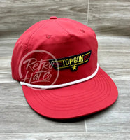 Vintage 80S Top Gun Patch On Red Poly Rope Hat Ready To Go
