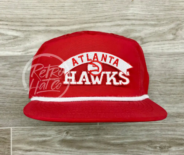 Vintage 90S Atlanta Hawks Patch On Red Poly Rope Hat Ready To Go