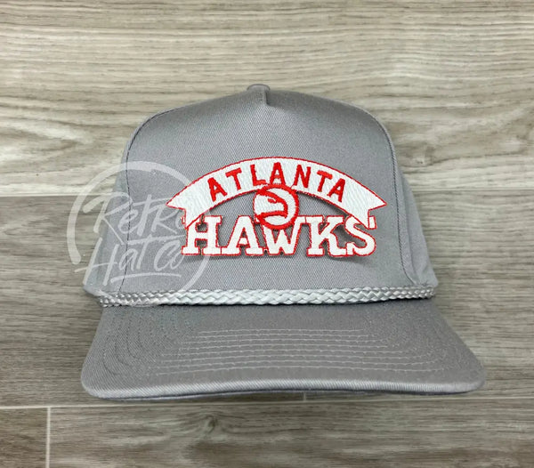Vintage 90S Atlanta Hawks Patch On Gray Retro Rope Hat Ready To Go
