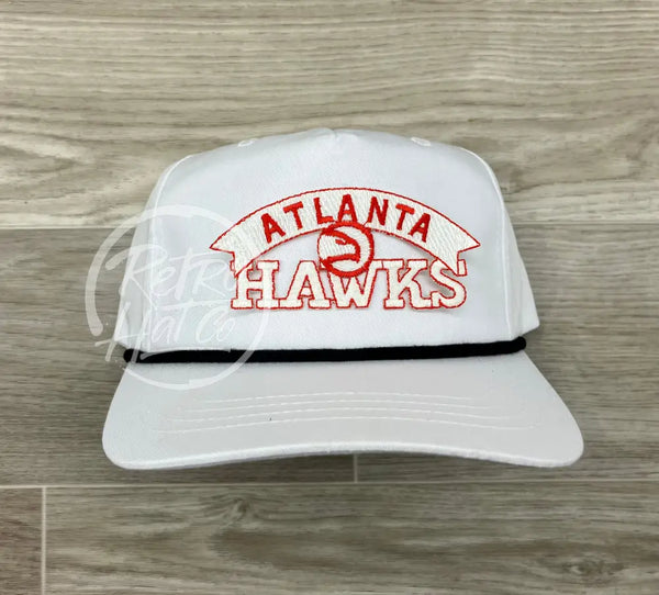Vintage 90S Atlanta Hawks Patch On White Retro Hat W/Black Rope Ready To Go