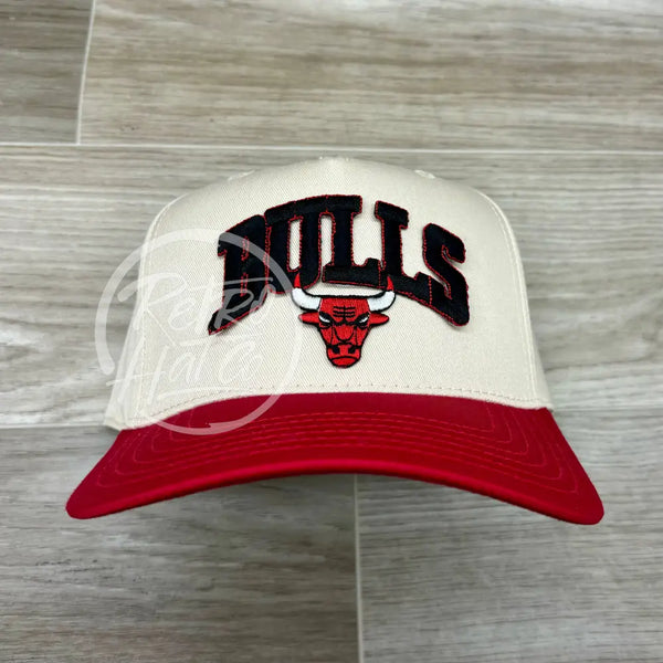 Vintage 90S Black Chicago Bulls Arch Patch On Natural/Red Retro Hat Ready To Go