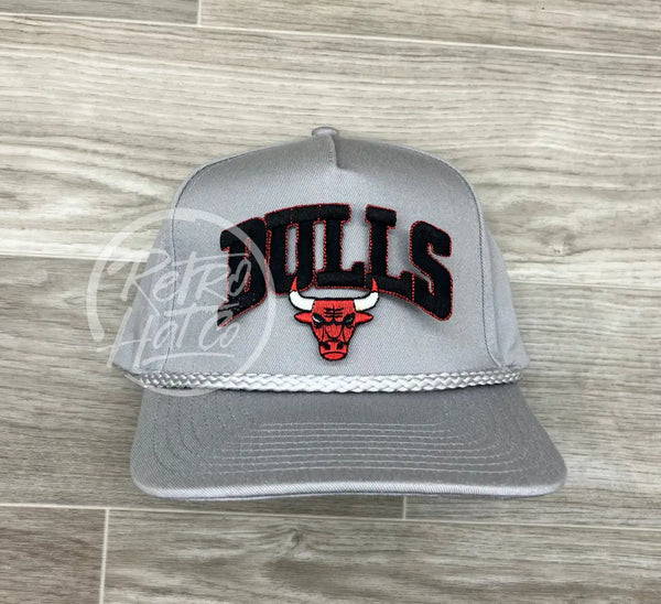 Vintage 90S Black Chicago Bulls Patch On Gray Retro Rope Hat Ready To Go