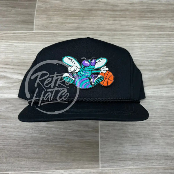 Vintage 90S Charlotte Hornets Patch On Black Classic Retro Rope Hat Ready To Go