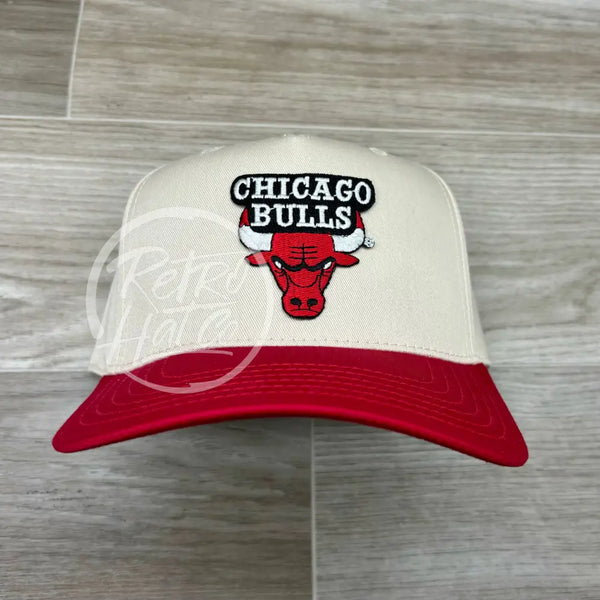 Vintage 90S Chicago Bulls Logo Patch On Natural/Red Retro Hat Ready To Go