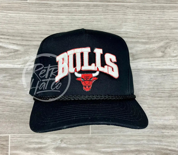Vintage 90S Chicago Bulls Patch (White) On Black Retro Rope Hat Ready To Go