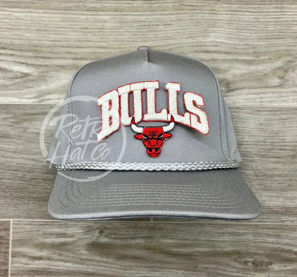 Vintage 90S Chicago Bulls Patch (White) On Gray Retro Rope Hat Ready To Go