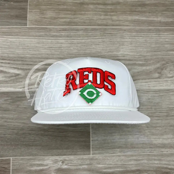 Vintage 90S Cincinnati Reds (Red) Patch On Solid White Retro Rope Hat Ready To Go