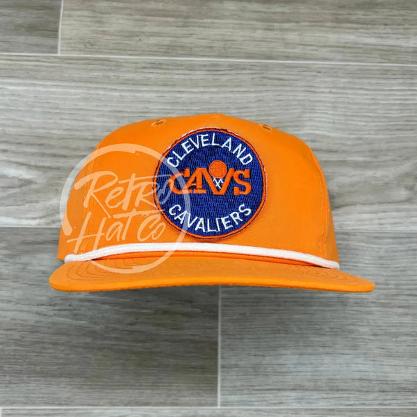 Vintage 90S Cleveland Cavaliers /Cavs Patch On Bright Orange Retro Hat W/White Rope Ready To Go