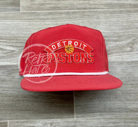 Vintage 90S Detroit Pistons (Red) Patch On Red Poly Retro Rope Hat Ready To Go
