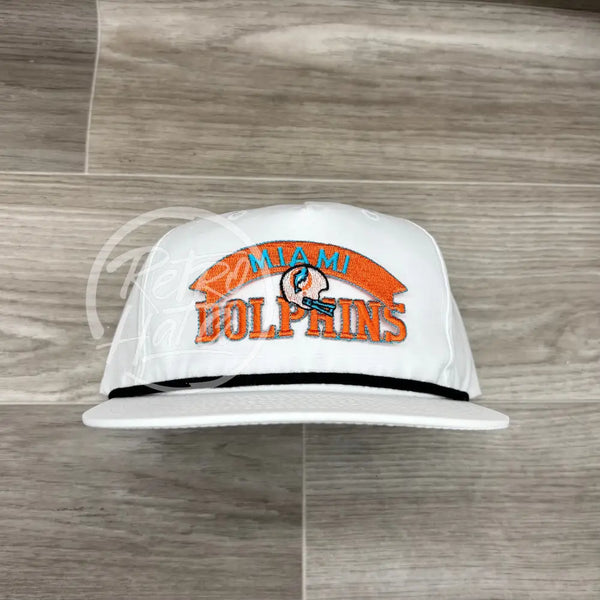 Vintage 90S Dolphins Patch On White Retro Hat W/Black Rope Ready To Go