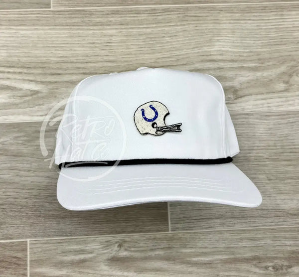 Vintage 90S Indianapolis Colts Helmet Patch On White Retro Hat W/Black Rope Ready To Go