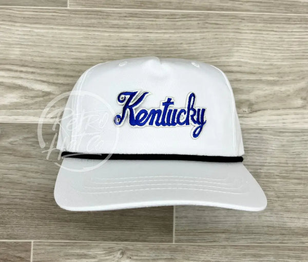 Vintage 90S Kentucky Script Patch On White Retro Hat W/Black Rope Ready To Go