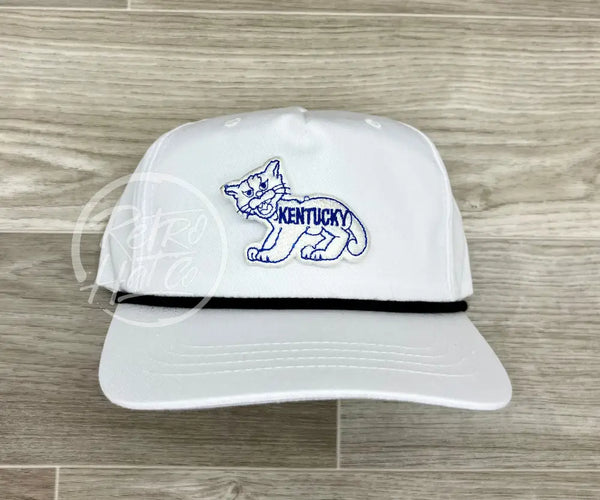 Vintage 90S Kentucky Wildcat Patch On White Retro Hat W/Black Rope Ready To Go