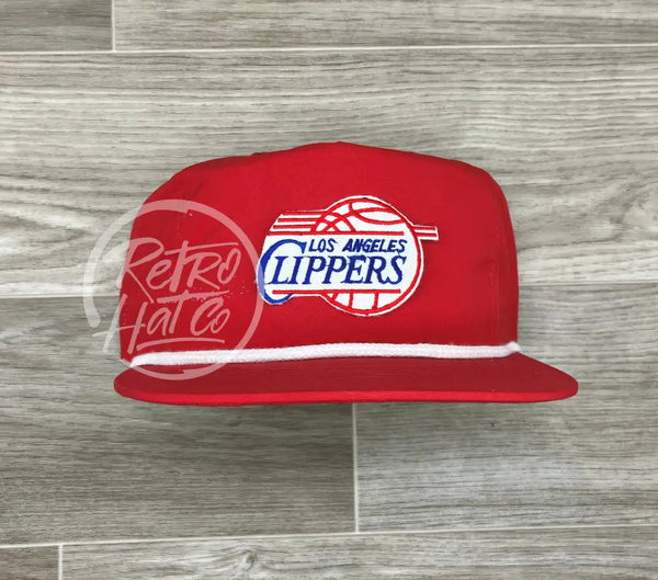 Vintage 90S Los Angeles Clippers Patch On Red Retro Poly Rope Hat Ready To Go