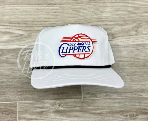 Vintage 90S Los Angeles Clippers Patch On White Retro Hat W/Black Rope Ready To Go
