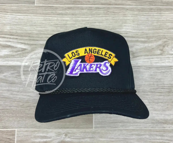 Vintage 90S Los Angeles Lakers Patch On Black Retro Rope Hat Ready To Go