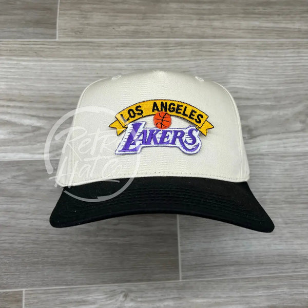 Vintage 90S Los Angeles Lakers Patch On Natural/Black Retro Hat Ready To Go