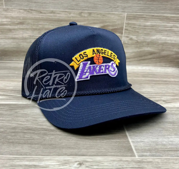 Vintage 90S Los Angeles Lakers Patch On Navy Meshback Rope Hat Ready To Go
