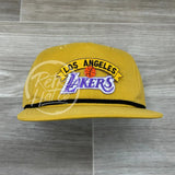 Vintage 90S Los Angeles Lakers Patch On Retro Rope Hat Mustard W/Black Ready To Go