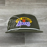 Vintage 90S Los Angeles Lakers Patch On Retro Rope Hat Olive W/White Ready To Go