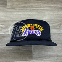 Vintage 90S Los Angeles Lakers Patch On Retro Rope Hat Solid Navy Ready To Go