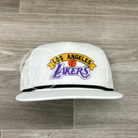 Vintage 90S Los Angeles Lakers Patch On Retro Rope Hat White W/Black Ready To Go