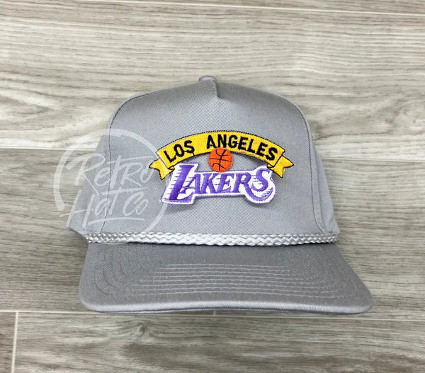 Vintage 90S Los Angeles Lakers Patch On Gray Retro Rope Hat Ready To Go