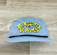 Vintage 90S Los Angeles Rams Patch On Baby Blue Retro Hat W/Black Rope Ready To Go